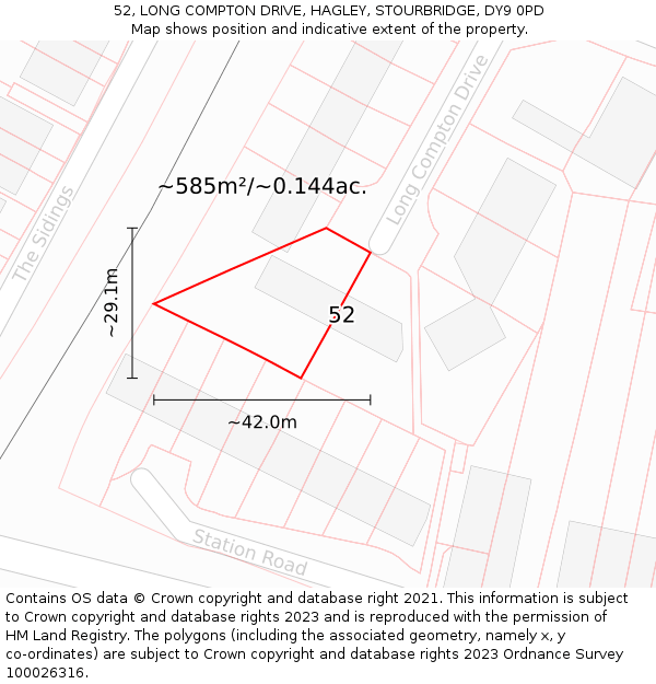 52, LONG COMPTON DRIVE, HAGLEY, STOURBRIDGE, DY9 0PD: Plot and title map