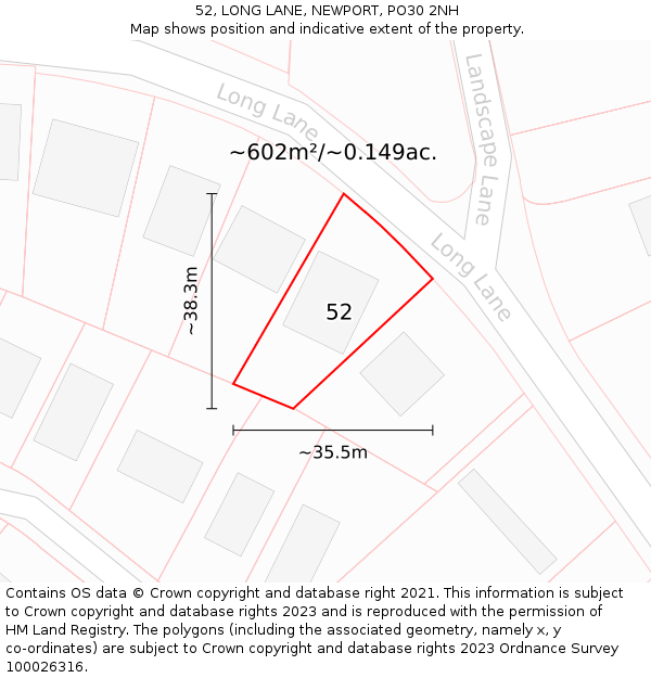 52, LONG LANE, NEWPORT, PO30 2NH: Plot and title map