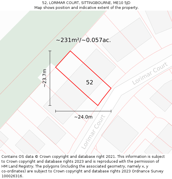 52, LORIMAR COURT, SITTINGBOURNE, ME10 5JD: Plot and title map