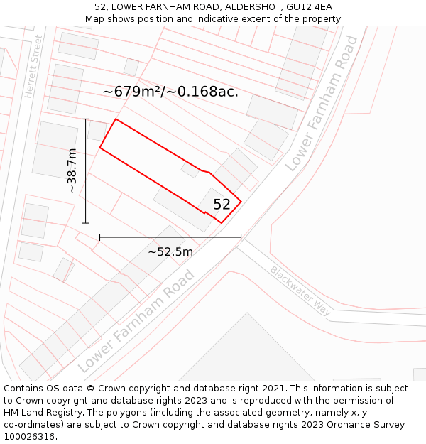 52, LOWER FARNHAM ROAD, ALDERSHOT, GU12 4EA: Plot and title map