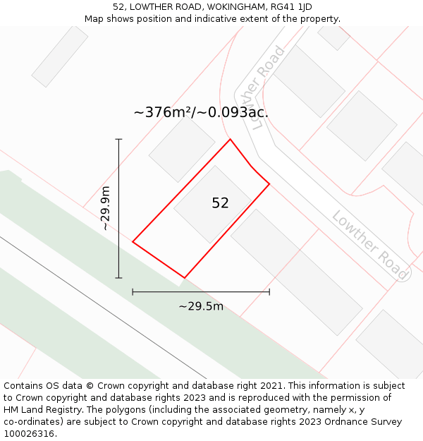 52, LOWTHER ROAD, WOKINGHAM, RG41 1JD: Plot and title map