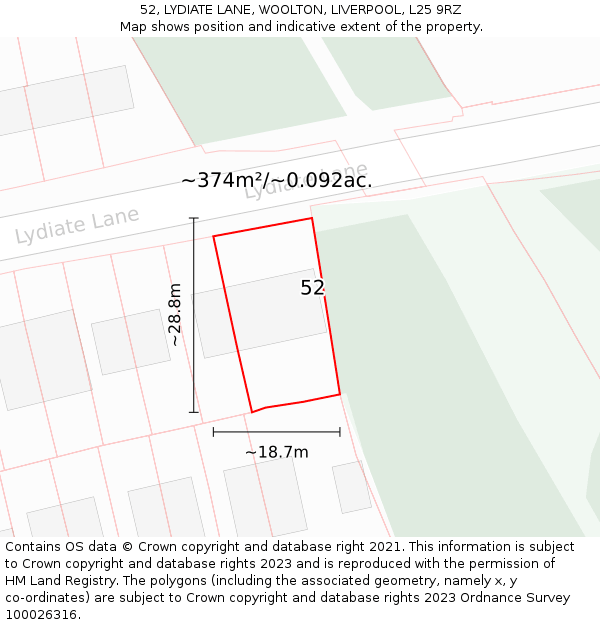 52, LYDIATE LANE, WOOLTON, LIVERPOOL, L25 9RZ: Plot and title map