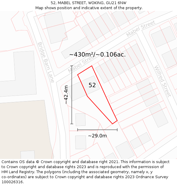 52, MABEL STREET, WOKING, GU21 6NW: Plot and title map