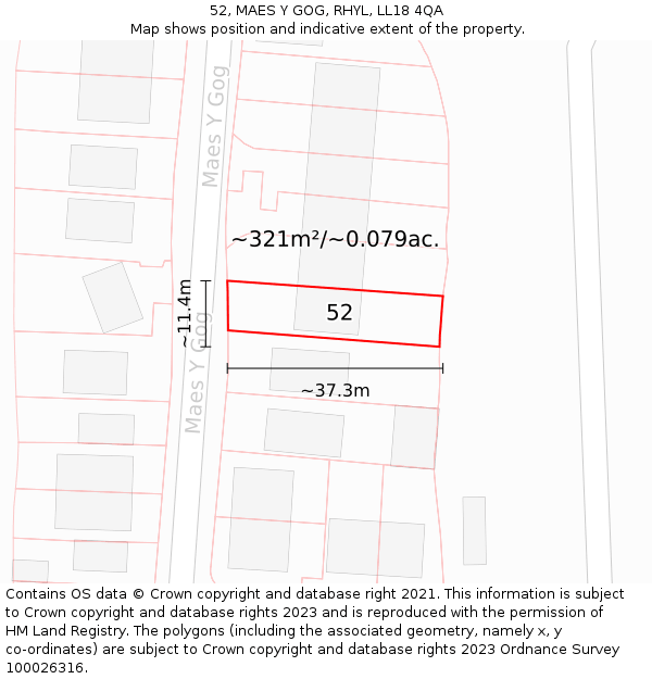 52, MAES Y GOG, RHYL, LL18 4QA: Plot and title map