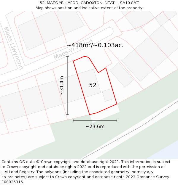 52, MAES YR HAFOD, CADOXTON, NEATH, SA10 8AZ: Plot and title map
