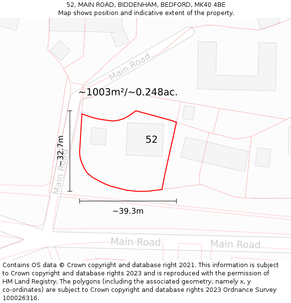 52, MAIN ROAD, BIDDENHAM, BEDFORD, MK40 4BE: Plot and title map