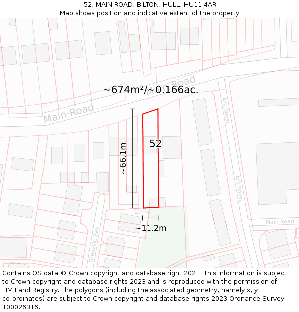 52, MAIN ROAD, BILTON, HULL, HU11 4AR: Plot and title map