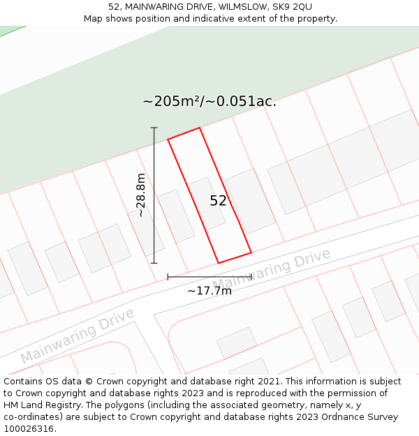 52, MAINWARING DRIVE, WILMSLOW, SK9 2QU: Plot and title map