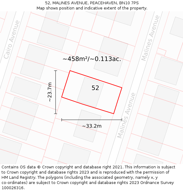 52, MALINES AVENUE, PEACEHAVEN, BN10 7PS: Plot and title map