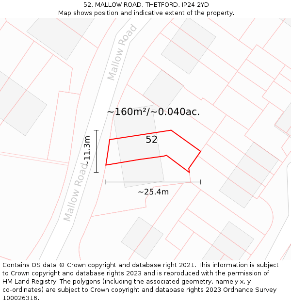 52, MALLOW ROAD, THETFORD, IP24 2YD: Plot and title map