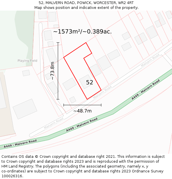 52, MALVERN ROAD, POWICK, WORCESTER, WR2 4RT: Plot and title map