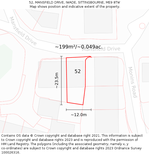 52, MANSFIELD DRIVE, IWADE, SITTINGBOURNE, ME9 8TW: Plot and title map