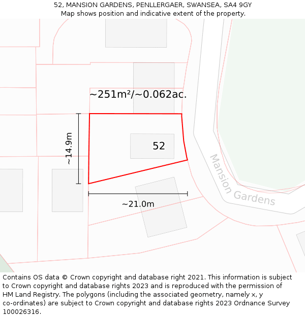 52, MANSION GARDENS, PENLLERGAER, SWANSEA, SA4 9GY: Plot and title map