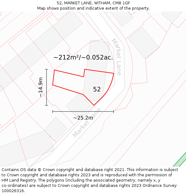 52, MARKET LANE, WITHAM, CM8 1GF: Plot and title map