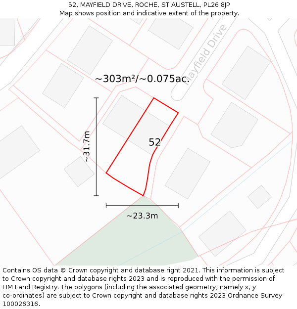 52, MAYFIELD DRIVE, ROCHE, ST AUSTELL, PL26 8JP: Plot and title map