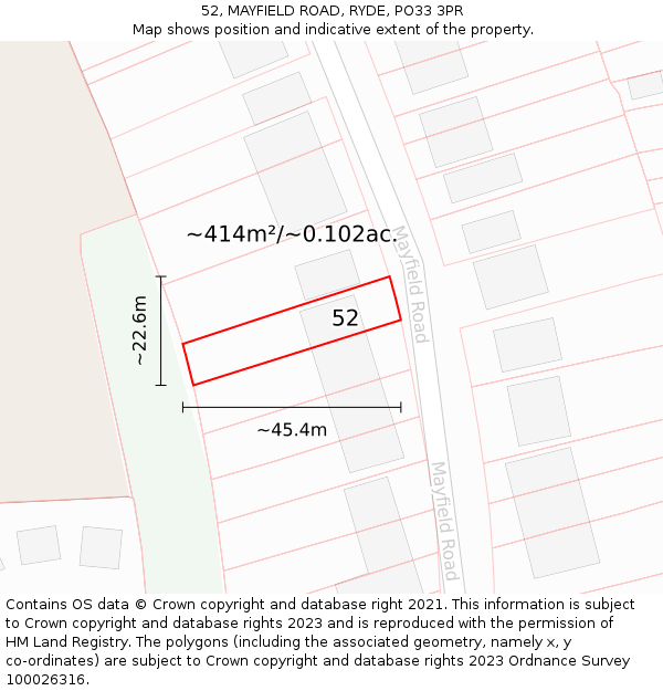 52, MAYFIELD ROAD, RYDE, PO33 3PR: Plot and title map