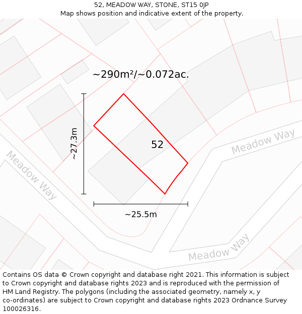 52, MEADOW WAY, STONE, ST15 0JP: Plot and title map