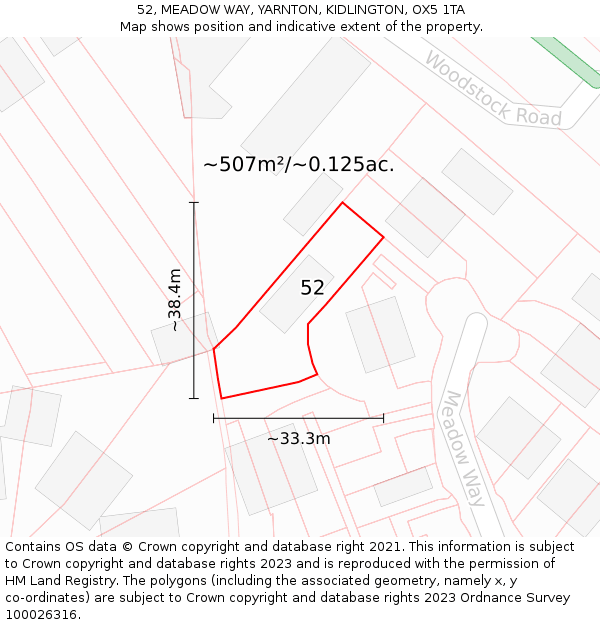 52, MEADOW WAY, YARNTON, KIDLINGTON, OX5 1TA: Plot and title map