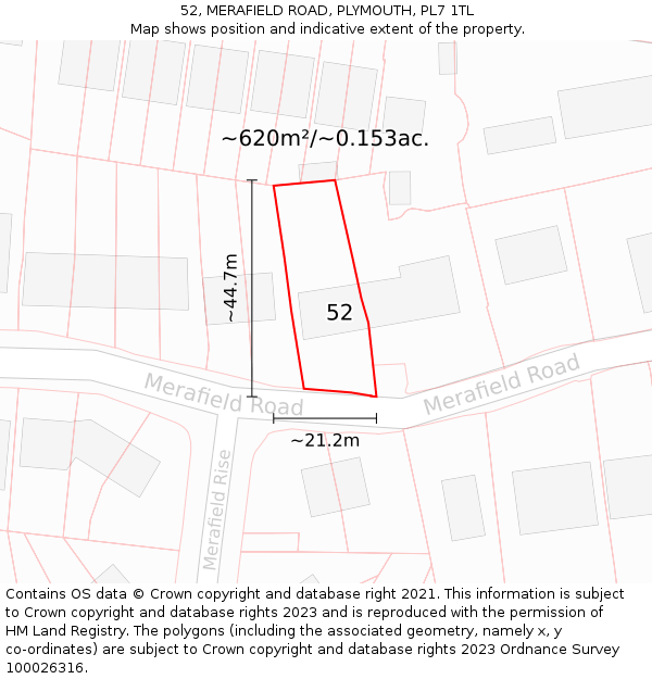 52, MERAFIELD ROAD, PLYMOUTH, PL7 1TL: Plot and title map