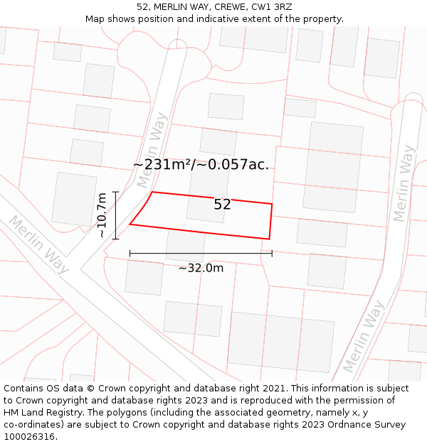 52, MERLIN WAY, CREWE, CW1 3RZ: Plot and title map