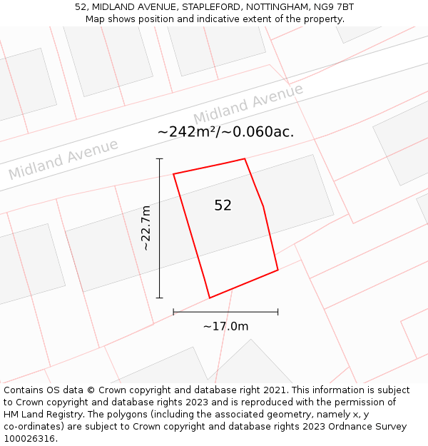 52, MIDLAND AVENUE, STAPLEFORD, NOTTINGHAM, NG9 7BT: Plot and title map