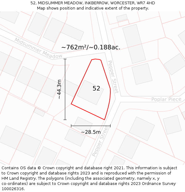 52, MIDSUMMER MEADOW, INKBERROW, WORCESTER, WR7 4HD: Plot and title map