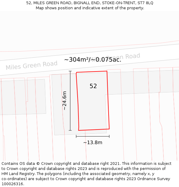 52, MILES GREEN ROAD, BIGNALL END, STOKE-ON-TRENT, ST7 8LQ: Plot and title map