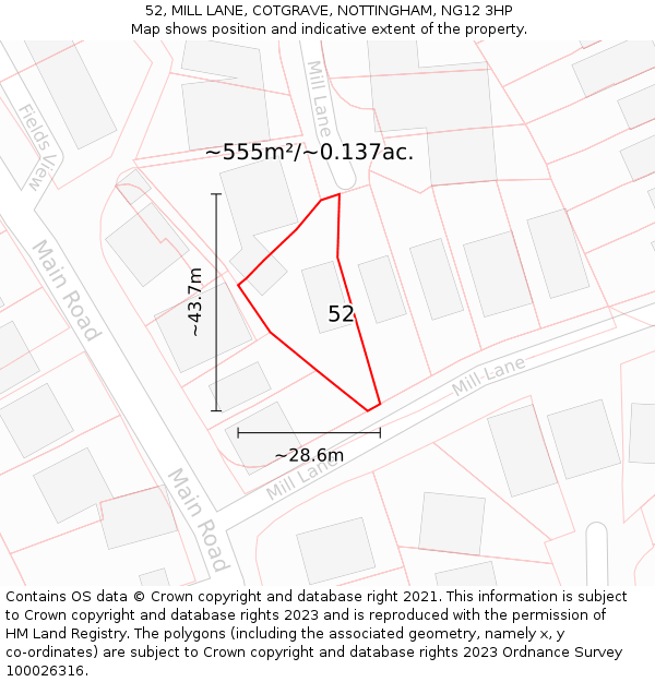 52, MILL LANE, COTGRAVE, NOTTINGHAM, NG12 3HP: Plot and title map