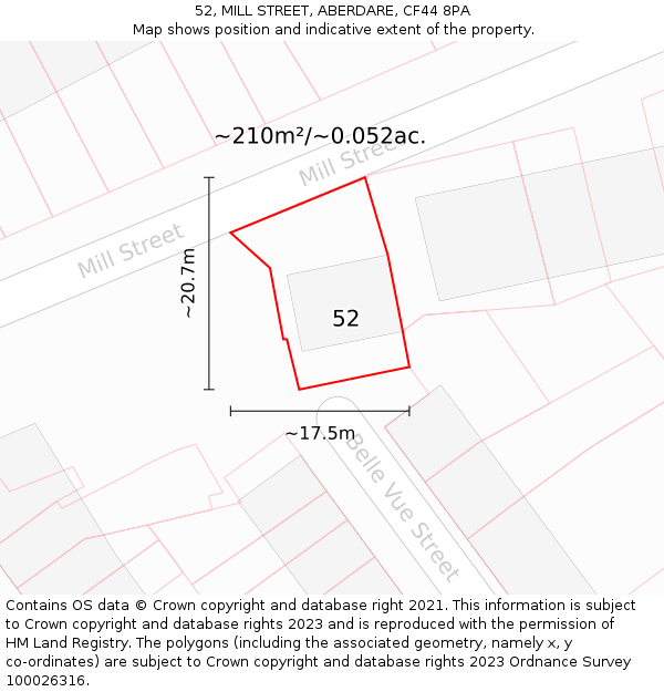 52, MILL STREET, ABERDARE, CF44 8PA: Plot and title map