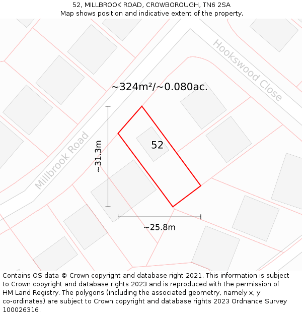 52, MILLBROOK ROAD, CROWBOROUGH, TN6 2SA: Plot and title map