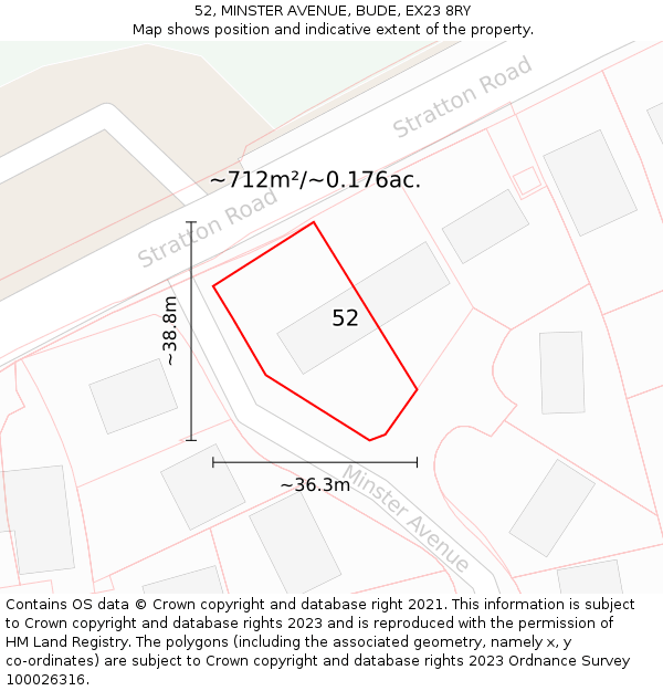 52, MINSTER AVENUE, BUDE, EX23 8RY: Plot and title map