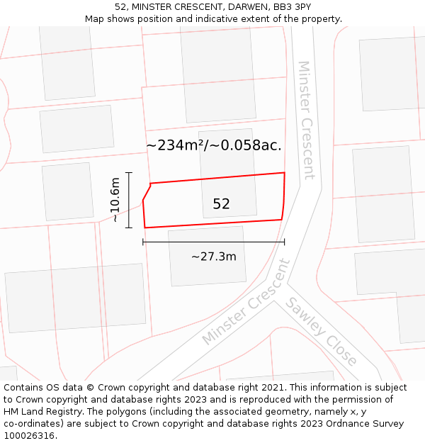 52, MINSTER CRESCENT, DARWEN, BB3 3PY: Plot and title map