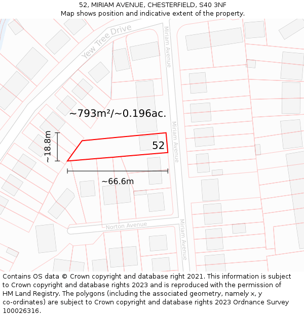 52, MIRIAM AVENUE, CHESTERFIELD, S40 3NF: Plot and title map