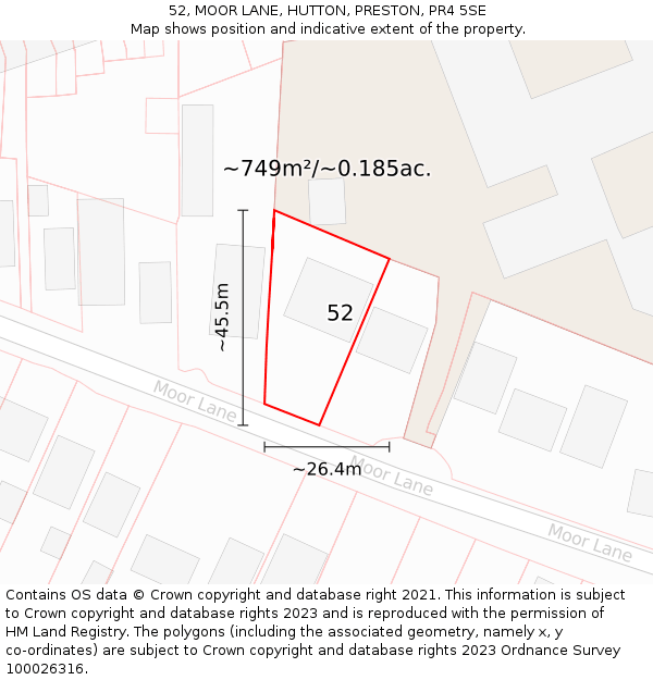 52, MOOR LANE, HUTTON, PRESTON, PR4 5SE: Plot and title map
