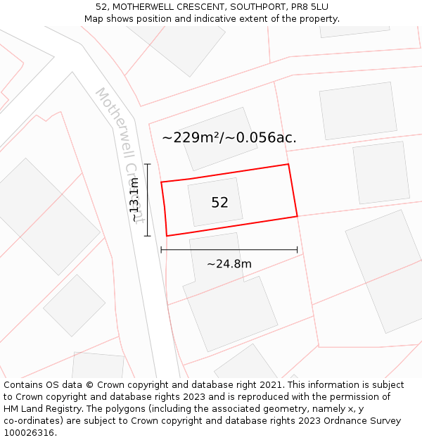 52, MOTHERWELL CRESCENT, SOUTHPORT, PR8 5LU: Plot and title map