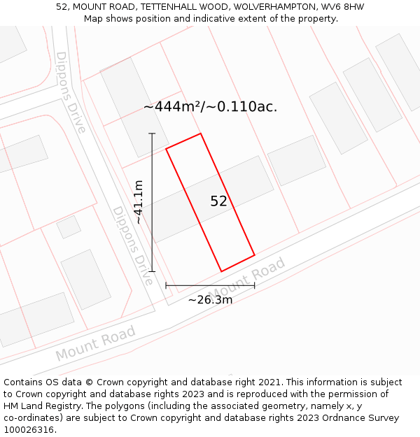 52, MOUNT ROAD, TETTENHALL WOOD, WOLVERHAMPTON, WV6 8HW: Plot and title map