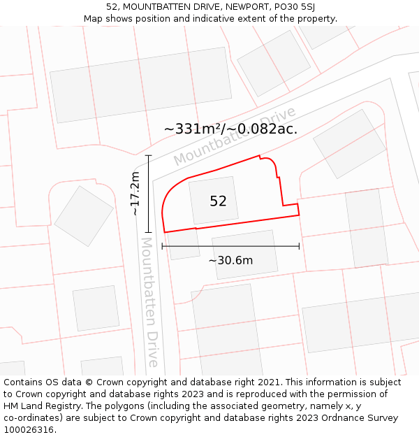 52, MOUNTBATTEN DRIVE, NEWPORT, PO30 5SJ: Plot and title map