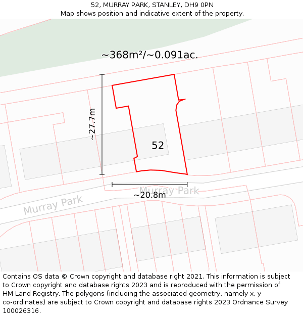 52, MURRAY PARK, STANLEY, DH9 0PN: Plot and title map