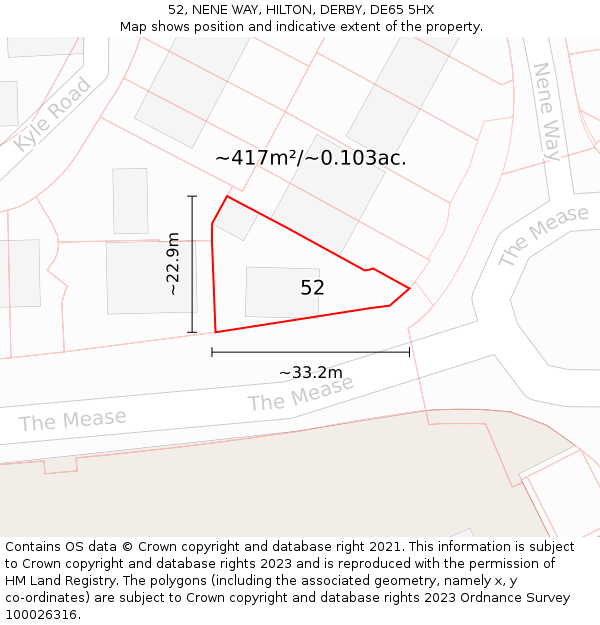 52, NENE WAY, HILTON, DERBY, DE65 5HX: Plot and title map