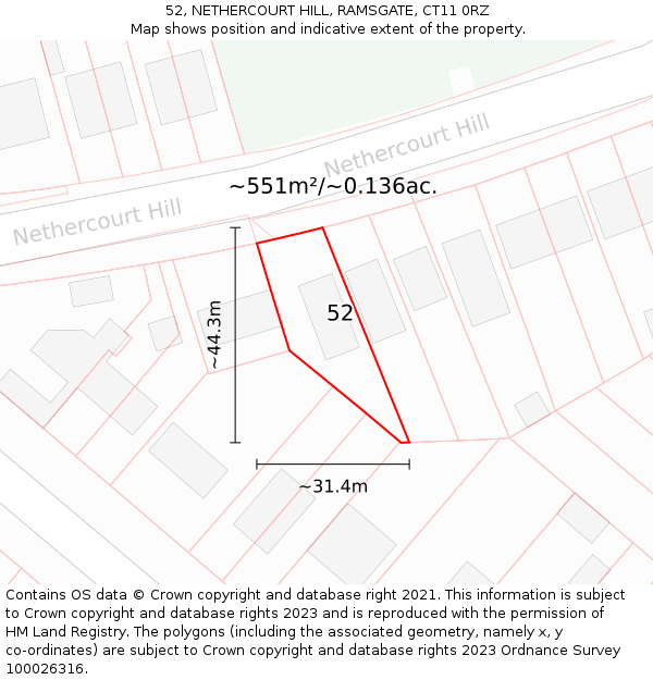 52, NETHERCOURT HILL, RAMSGATE, CT11 0RZ: Plot and title map