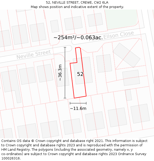 52, NEVILLE STREET, CREWE, CW2 6LA: Plot and title map