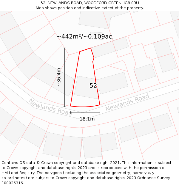 52, NEWLANDS ROAD, WOODFORD GREEN, IG8 0RU: Plot and title map