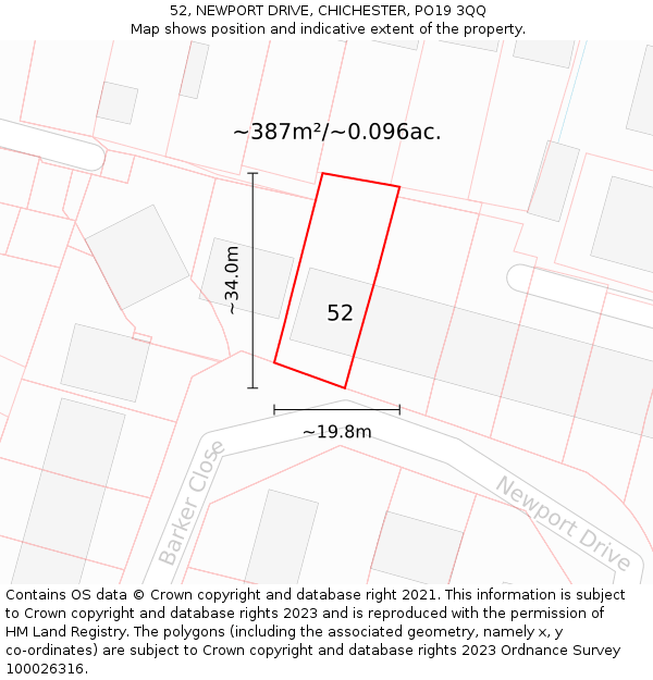 52, NEWPORT DRIVE, CHICHESTER, PO19 3QQ: Plot and title map