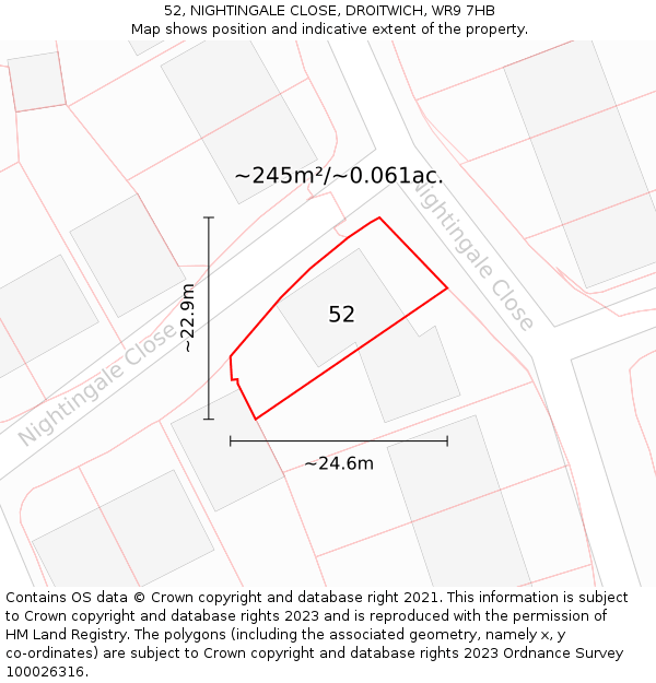 52, NIGHTINGALE CLOSE, DROITWICH, WR9 7HB: Plot and title map