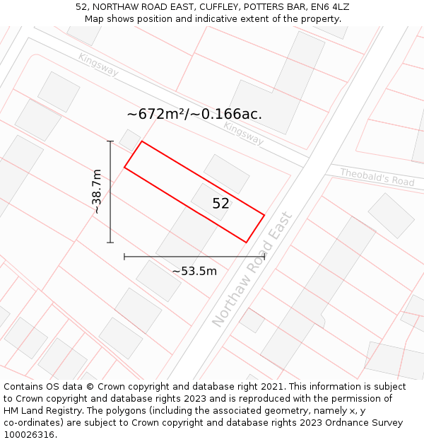 52, NORTHAW ROAD EAST, CUFFLEY, POTTERS BAR, EN6 4LZ: Plot and title map