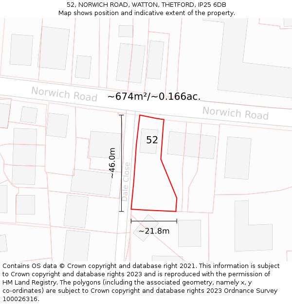 52, NORWICH ROAD, WATTON, THETFORD, IP25 6DB: Plot and title map