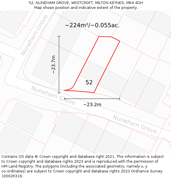 52, NUNEHAM GROVE, WESTCROFT, MILTON KEYNES, MK4 4DH: Plot and title map