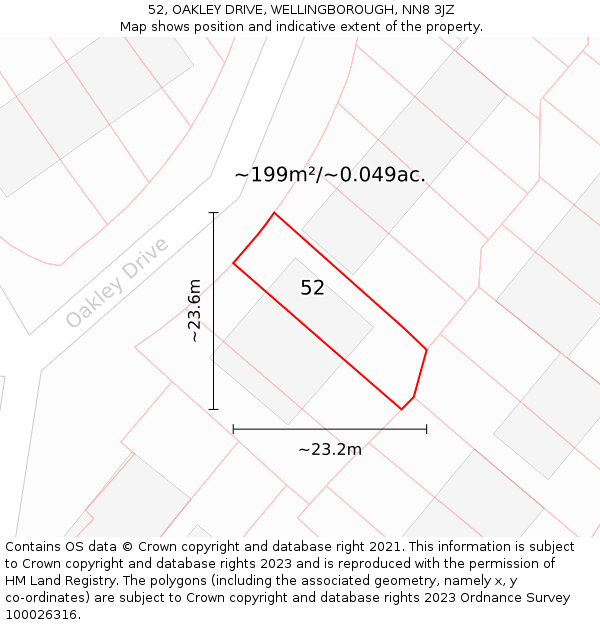 52, OAKLEY DRIVE, WELLINGBOROUGH, NN8 3JZ: Plot and title map