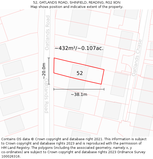 52, OATLANDS ROAD, SHINFIELD, READING, RG2 9DN: Plot and title map