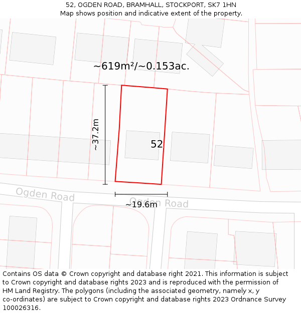 52, OGDEN ROAD, BRAMHALL, STOCKPORT, SK7 1HN: Plot and title map